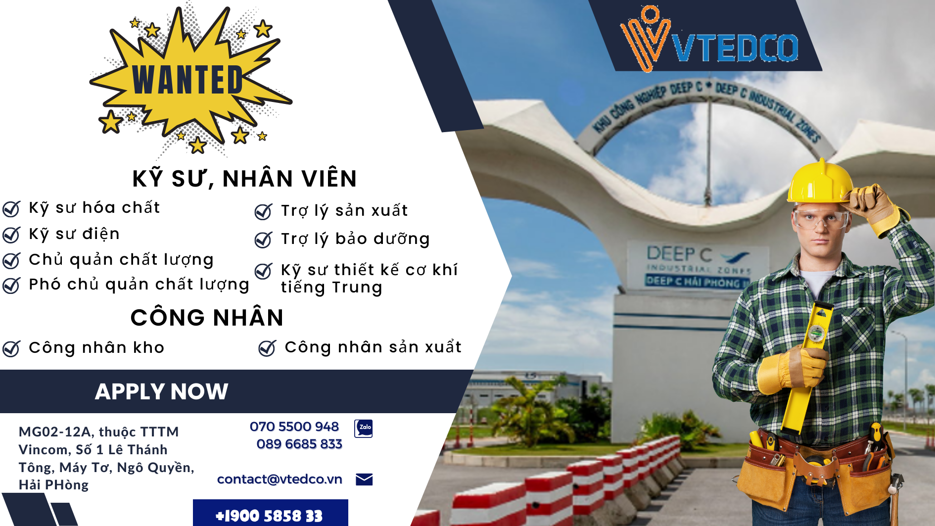 Cần tuyển gấp các vị trí nhân viên, kỹ sư tại các KCN tại Hải Phòng